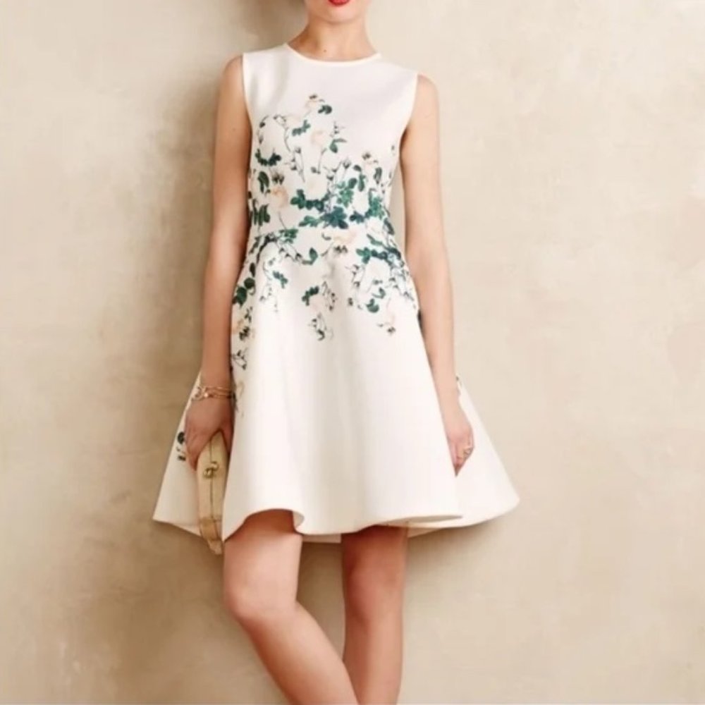 Anthropologie Erin Fetherston English Rose Floral Scuba Dress Ivory Size 0
